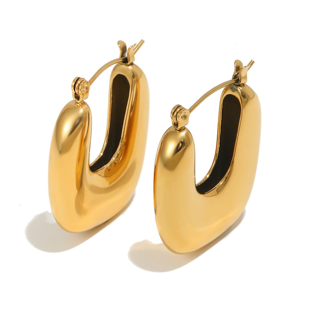 Vintage Elegant 18K Gold Plated Stainless Steel Geometric U-Shaped Hoop Earrings for Women