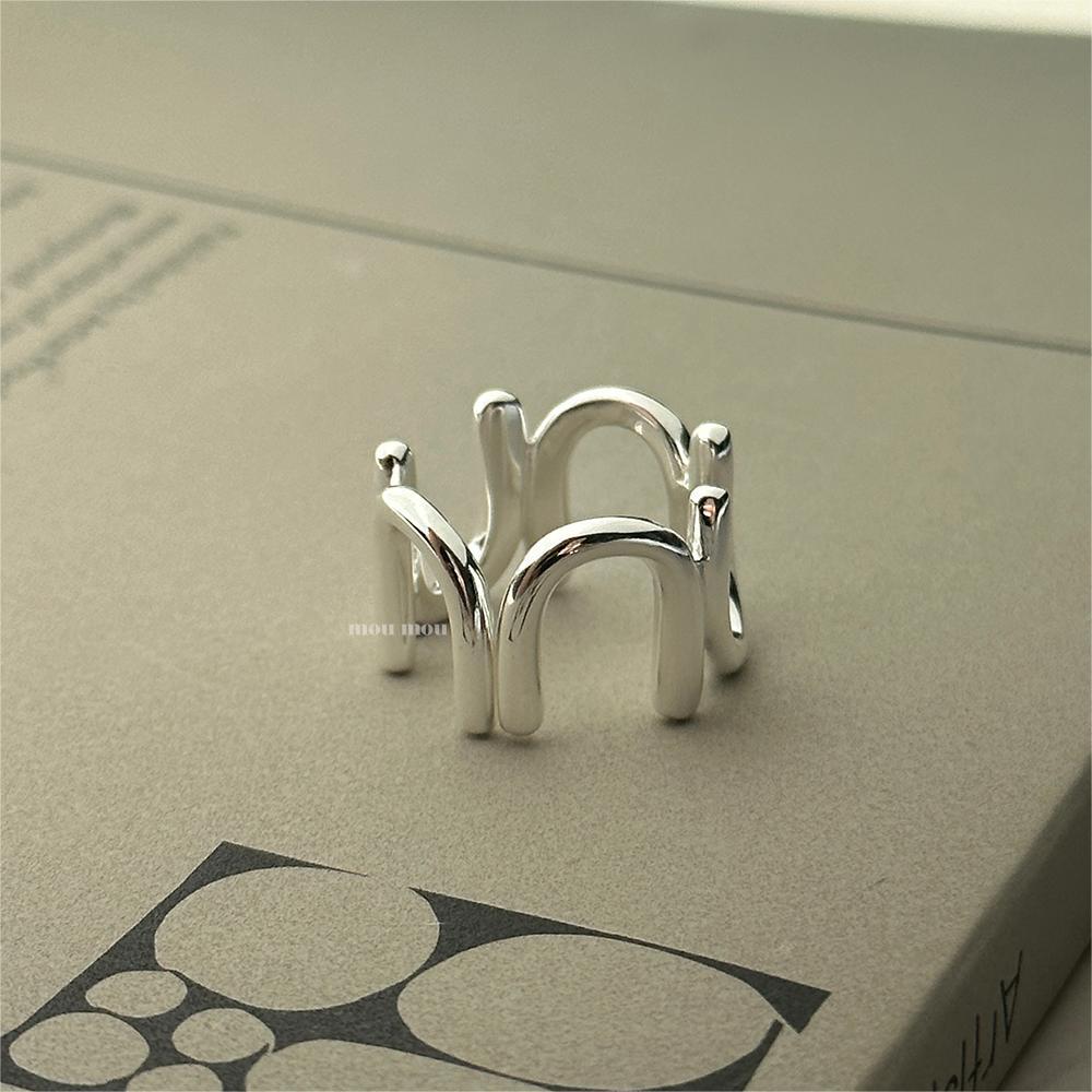 Anello Minimalista in Argento Sterling S925, Rotondo Geometrico a Forma di U da Donna