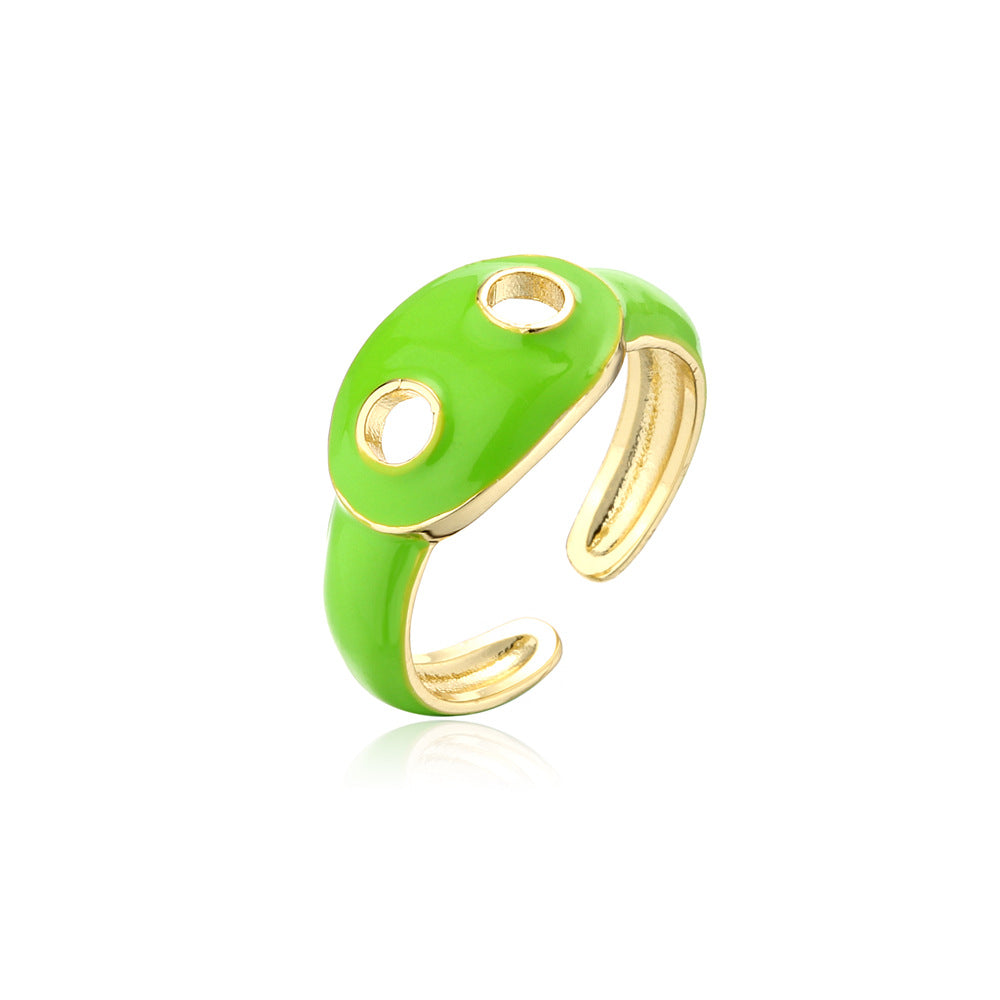 Gold Drip Oil Geometric Brass Ring for Women