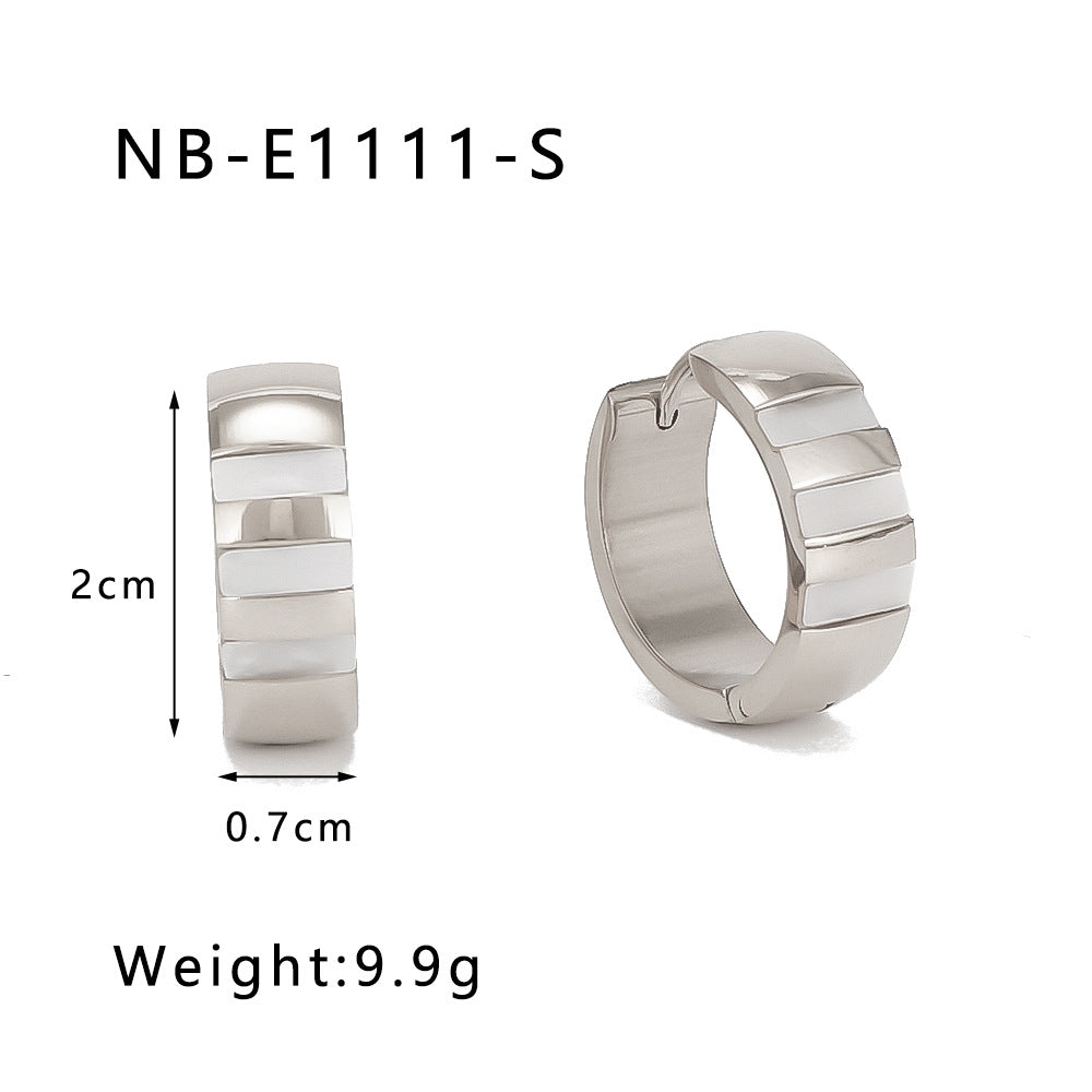 Minimalist Geometric Stainless Steel Hoop Earrings with Zircon Inlay and 18K Gold Vacuum Plating for Women