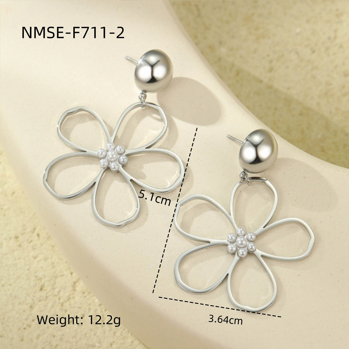 Pendientes de acero inoxidable con colgante de perla y flor hueca de estilo vintage para mujer con acabado chapado