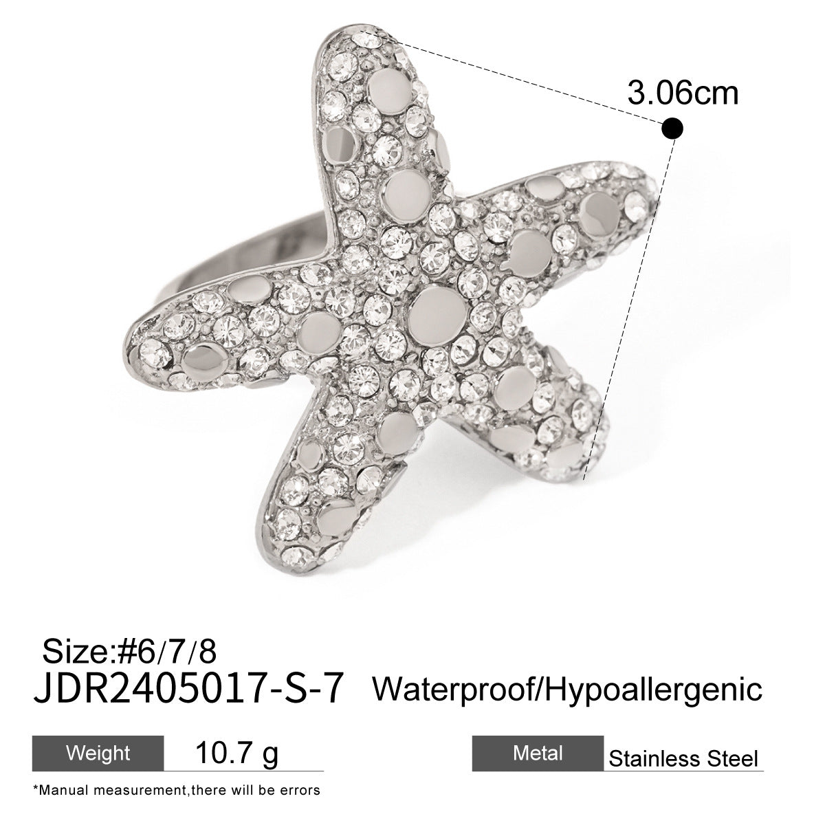 Minimalist Star-Shaped Stainless Steel Ring with Rhinestone Inlay for Women