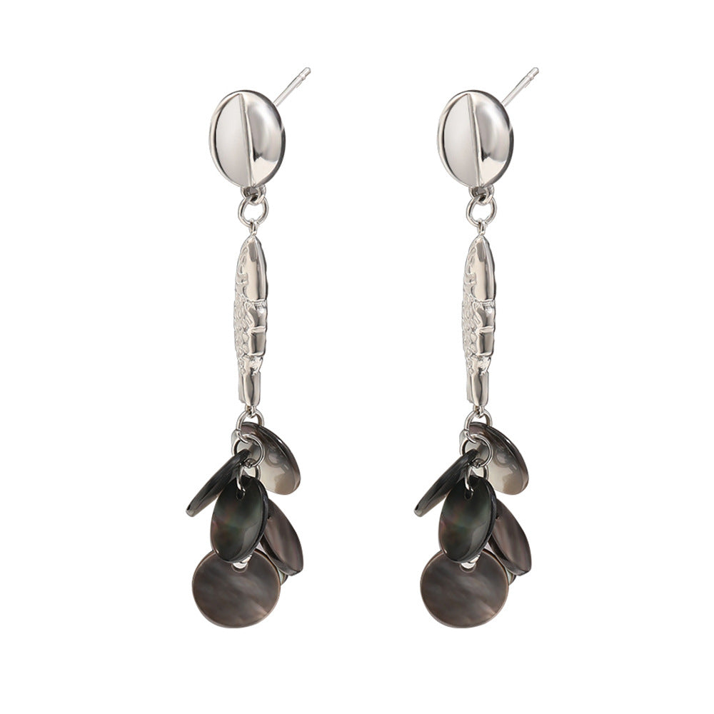 Orecchini Pendenti da Donna Minimalisti di Lusso in Acciaio Inox Placcato Oro 18K con Nappa a Concha Marina e Pesce