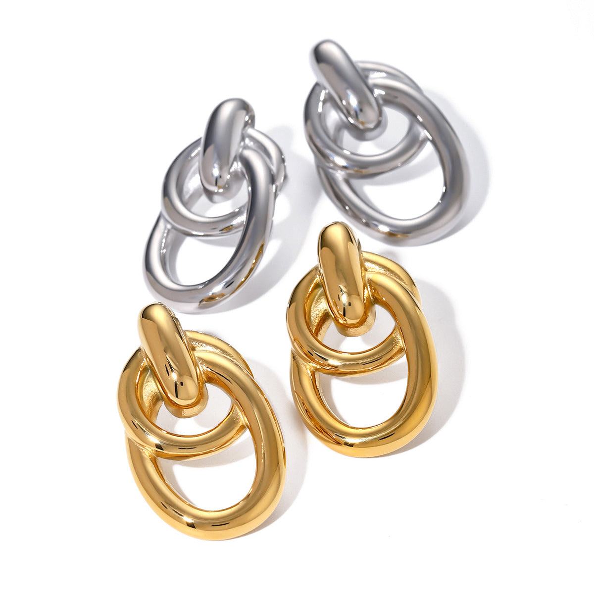Vintage Minimalist 18K Gold Plated Stainless Steel Hollow Twisted Hoop Earrings for Women