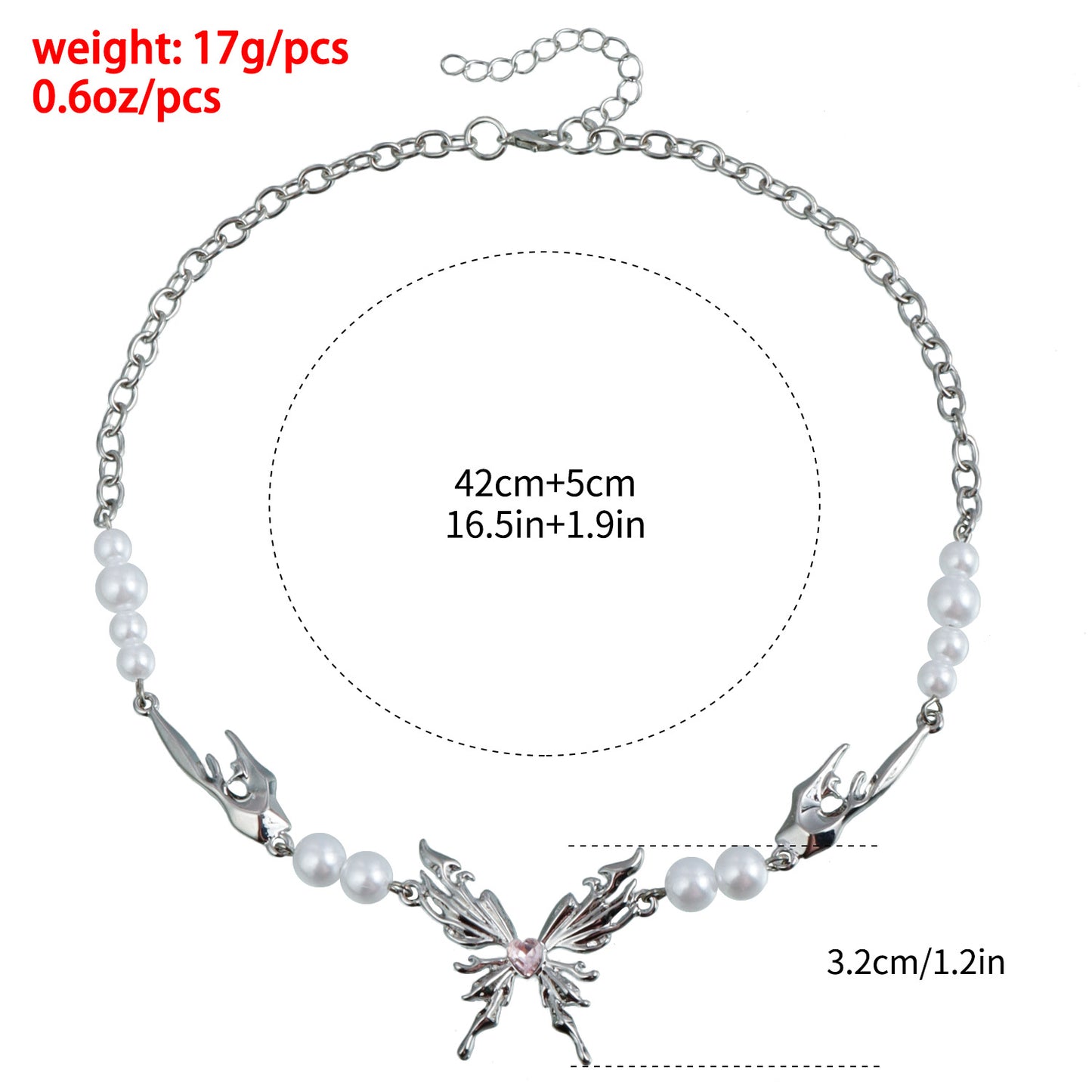 Collar de aleación con baño de Fashion Butterfly Wing Heart-Shaped Pink Zircon Inlaid Pearl para mujer