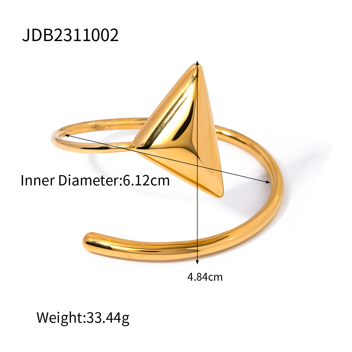 Bracciale a Bobina con Triangolo Geometrico in Acciaio Inossidabile Placcato Oro 18K Lusso Minimalista