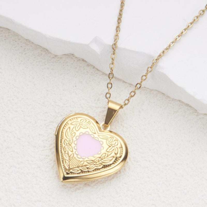 Sweet Minimalist Heart-Shaped Opening Photo Frame Necklace in Stainless Steel with Polished Finish for Women