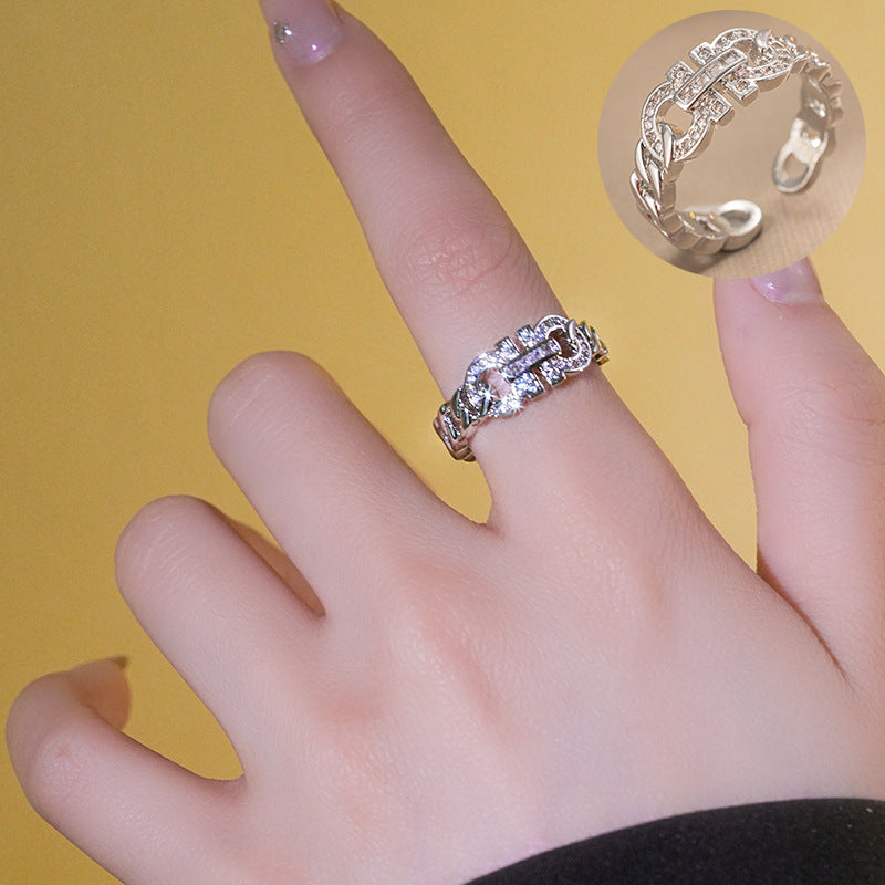 Light Luxury Geometric Adjustable Open Ring for Women with 18K Gold Plated Copper and Letter Accent