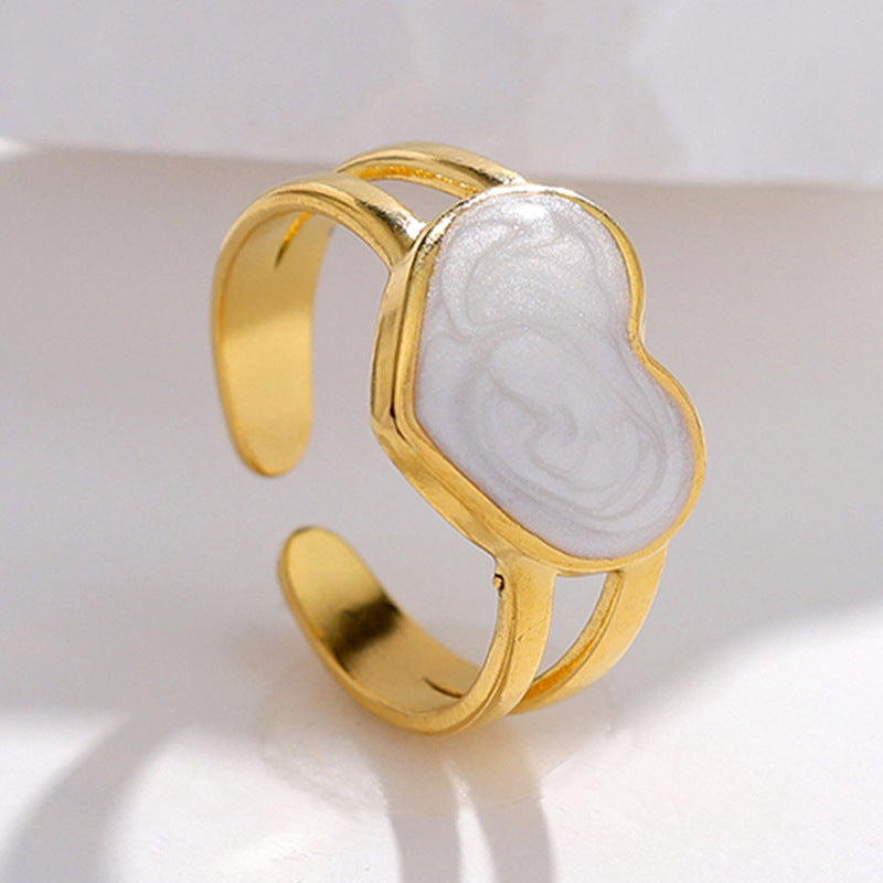 Anello a cuore aperto minimalista in acciaio inossidabile smaltato da donna, anello vintage francese per l'indice