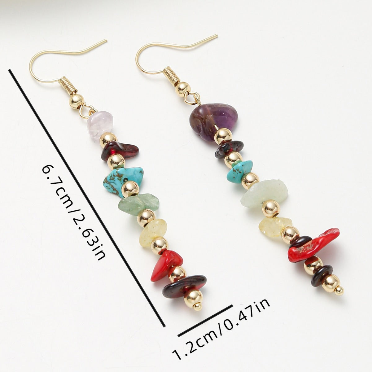 Fashion OL Geometric Alloy Stud Earrings with Micro-Pave Setting of Colorful Natural Stones