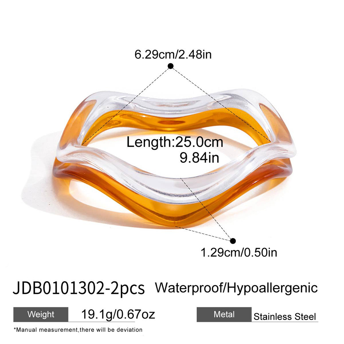 Luxury Stainless Steel Acrylic Resin Wave Bracelet for Women