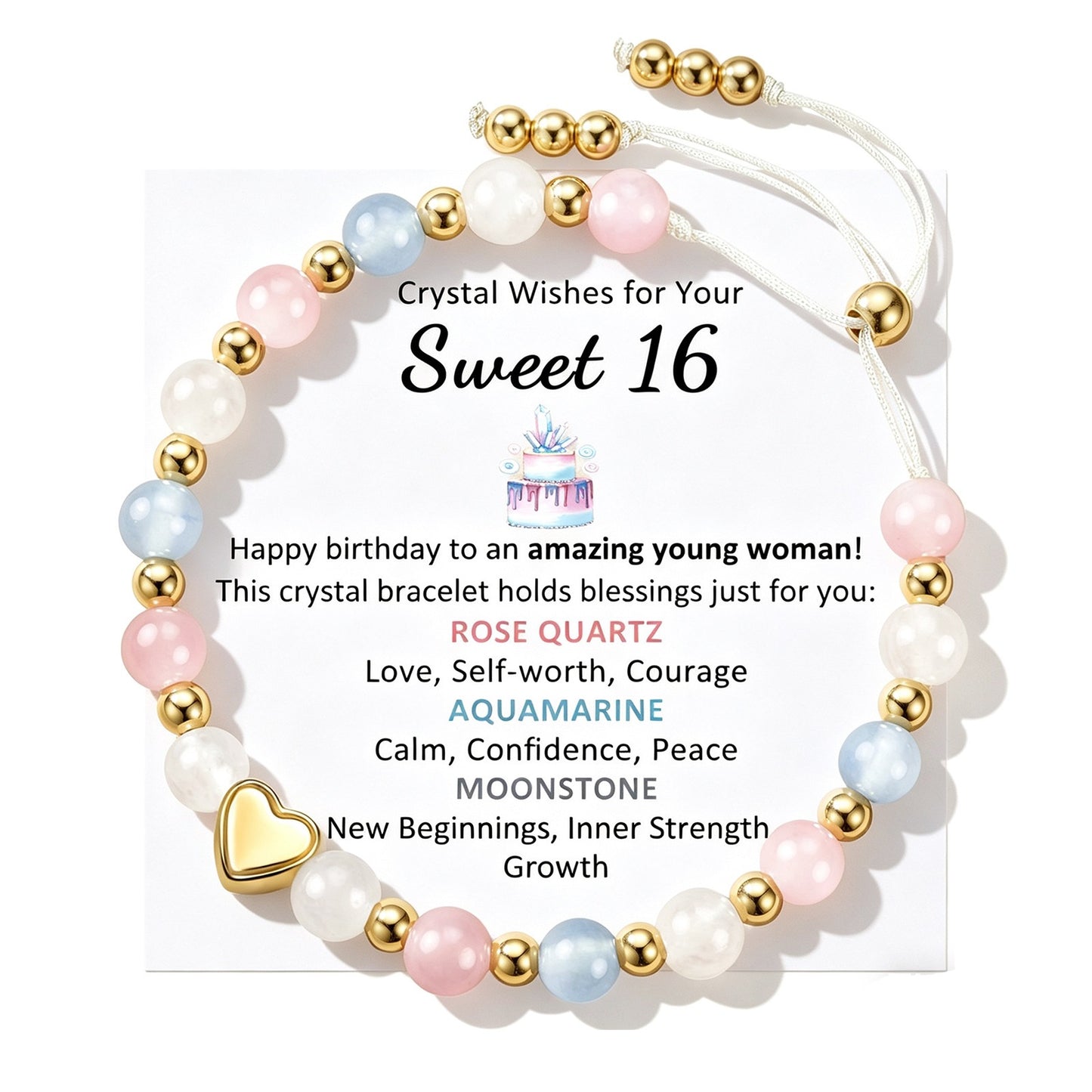 Sweet Heart Crystal Stainless Steel Beaded Bracelet for Women