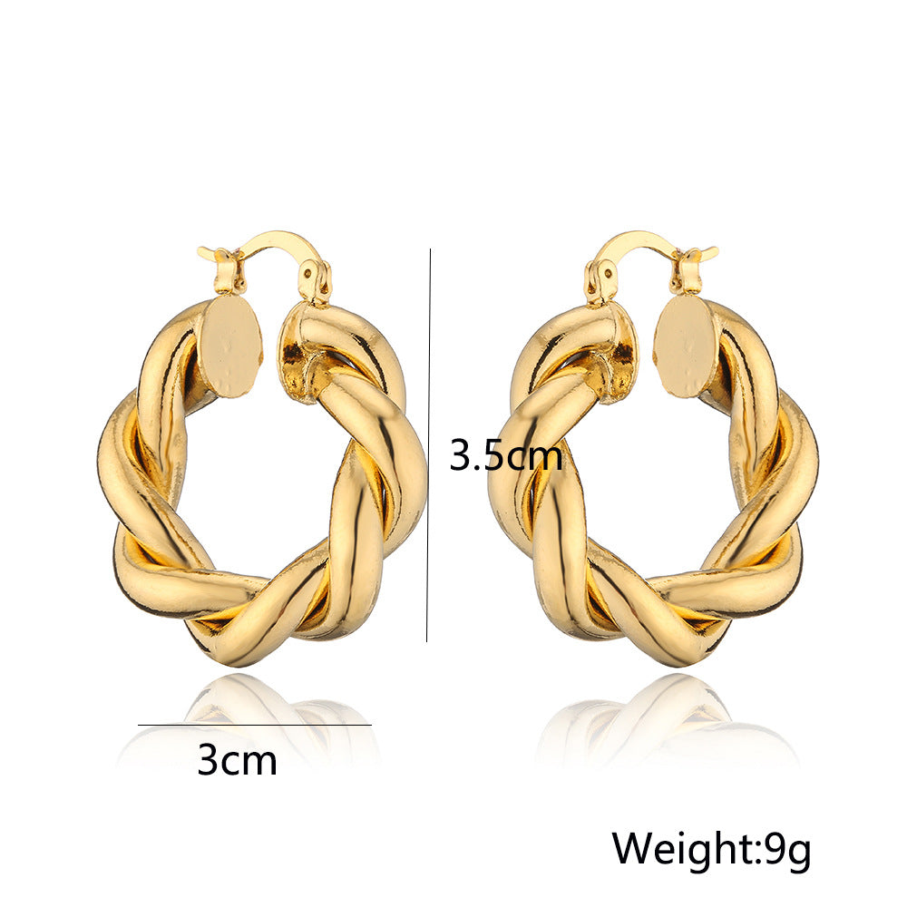 Orecchini Geometrici Vintage Grandi in Rame Placcato Oro Vero con Intarsio di Zirconi per Donna