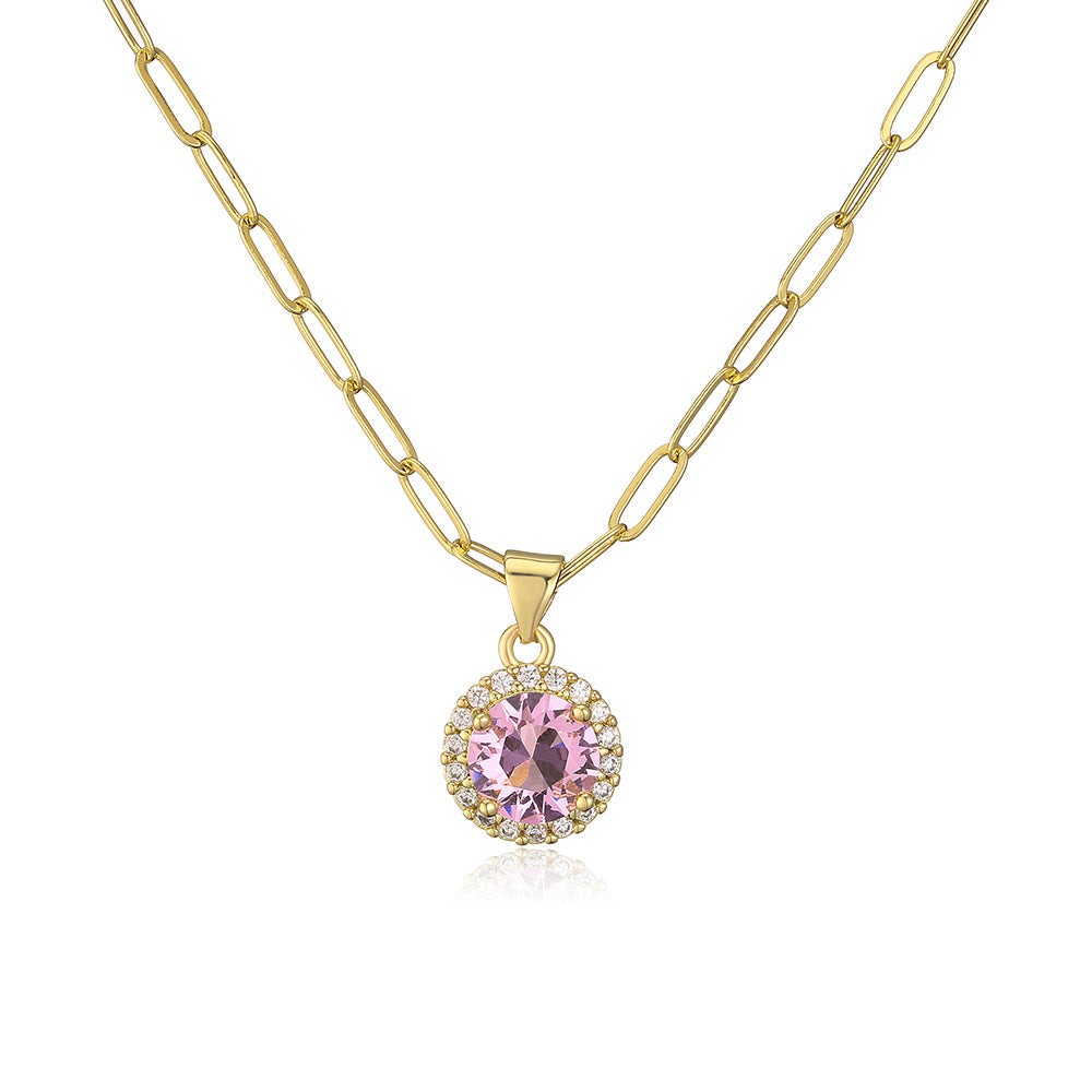 Collana con ciondolo geometrico minimalista da donna in ottone con placcatura in oro 18 carati e intarsio di zirconi