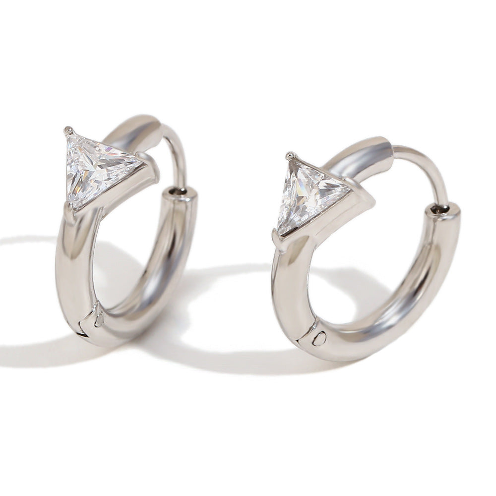 Minimalist Geometric Stainless Steel Earrings with 18K Gold Plating, Teardrop Triangle and Square Crystal Studs for Women
