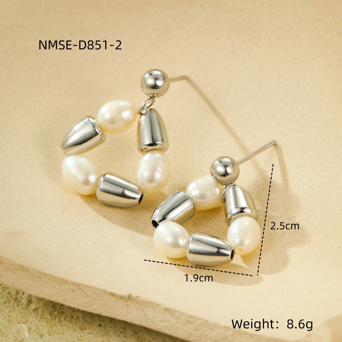 Minimalist Geometric Titanium Steel Stud Earrings with Pearl Inlay for Women, Electroplated Luxury Fashion Accessory