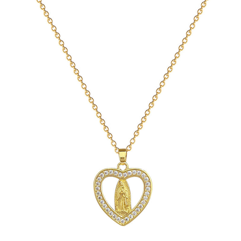 Collana minimalista in acciaio al titanio a forma di cuore con intarsio completo di strass da donna, delicata catena clavicola