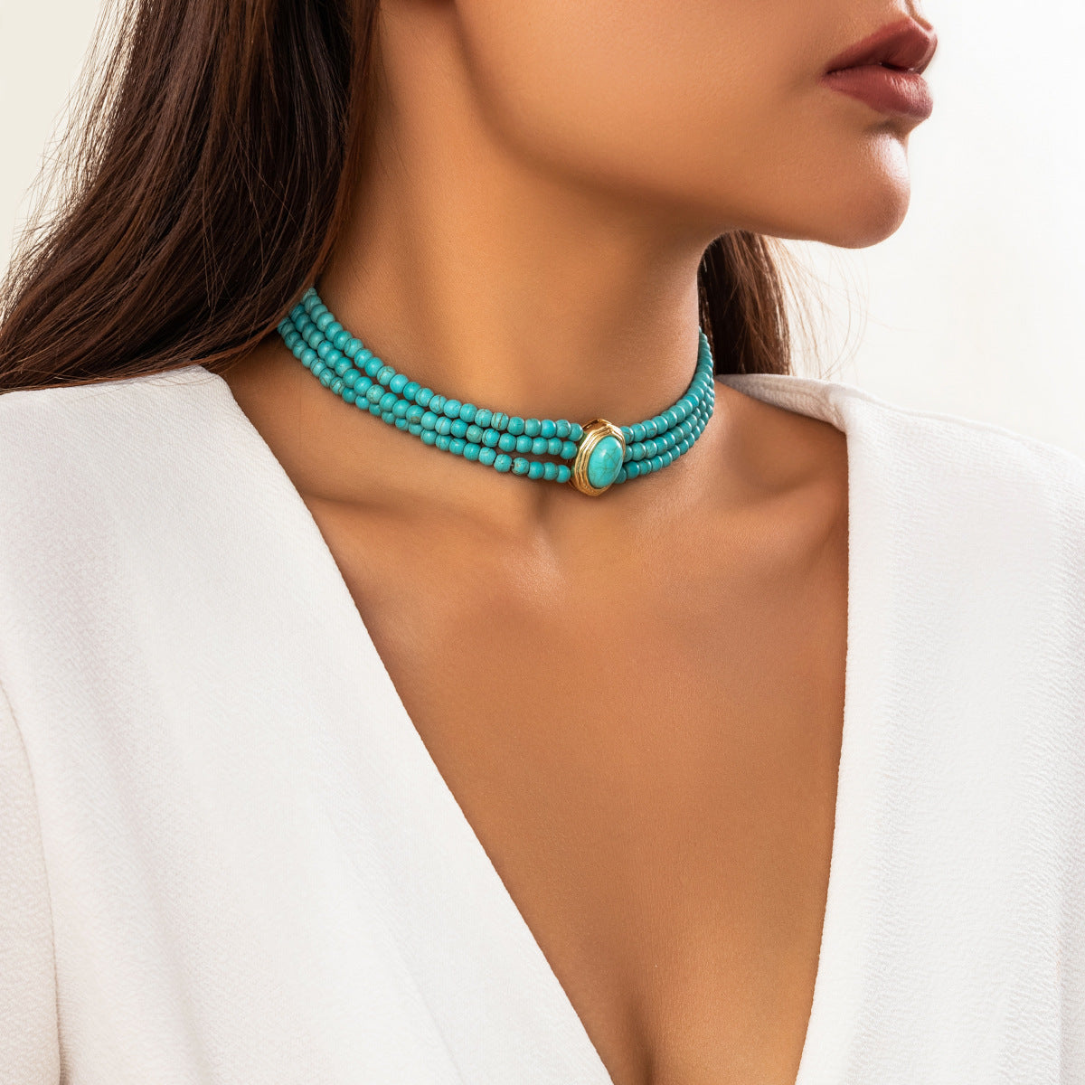 Elegant French-Style Multi-Layer Beaded Necklace with Round Geometric Pendant and Alloy Charm for Women