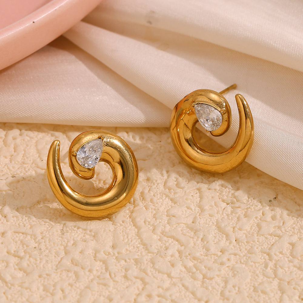 Pendientes colgantes geométricos minimalistas de moda en acero inoxidable con baño de oro de 18 quilates y detalles de diamantes de imitación para mujer