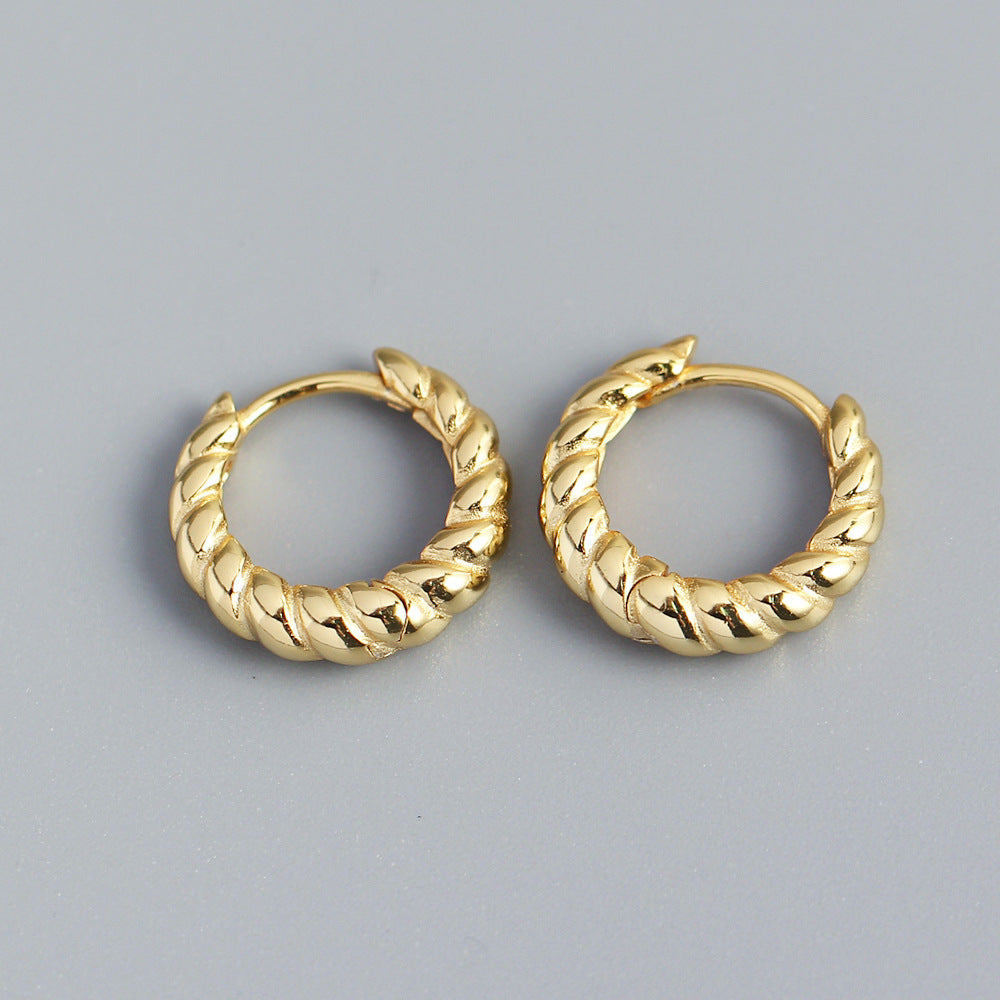Elegant Minimalist 925 Sterling Silver Geometric Rope Twist Hoop Earrings