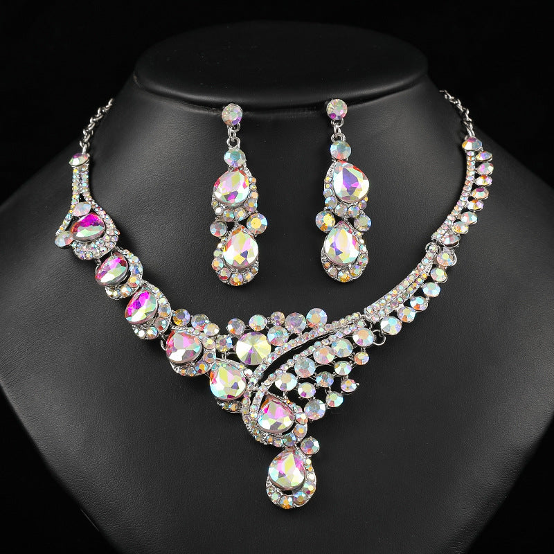 Exaggerated Vintage Alloy Necklace Set for Women with Rhinestone Accents Snake Chain and Matching Earrings Floral Wheat and Tree Motifs