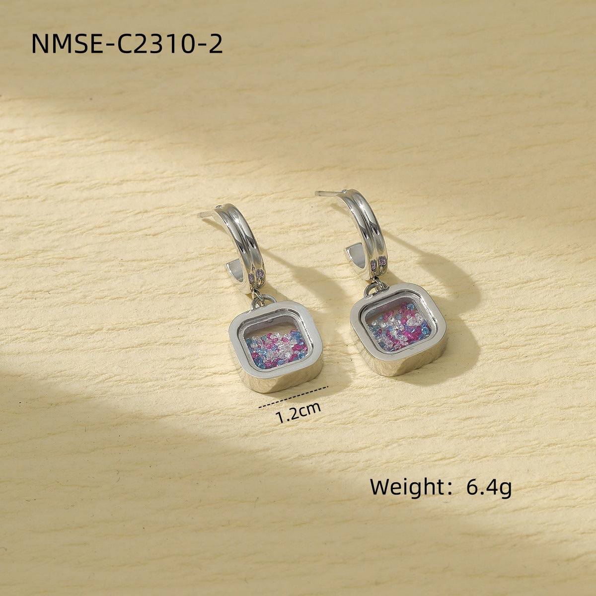 Minimalist Geometric Square Stainless Steel Earrings for Women with Rhinestone Inlay and Plated Finish
