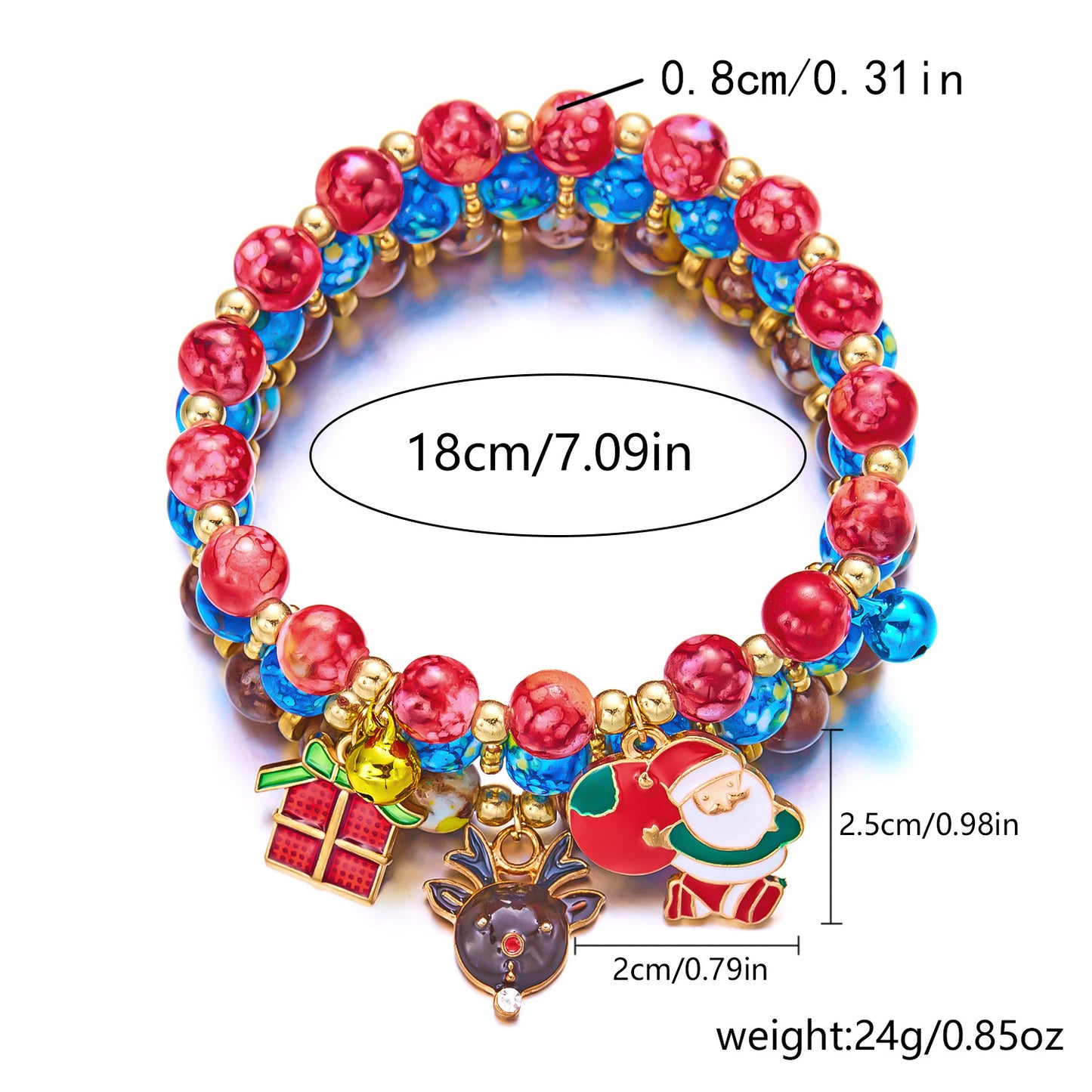 Handmade Alloy Christmas Tree and Santa Claus Beaded Bracelet Set with Snowflake Accents for Women