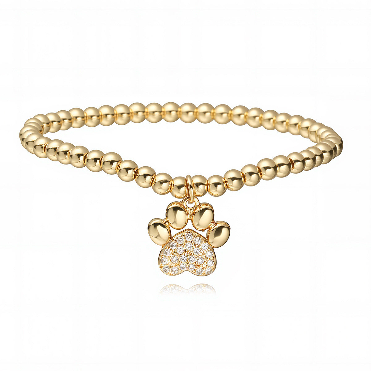 Fashionable Micro-Set Cubic Zirconia Dog Paw Pendant Copper Bracelet with 18K Gold Plating for Women