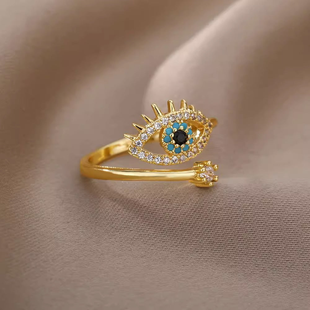 Minimalist Evil Eye Ring for Women in Copper with Plated Finish Blue Eye Design