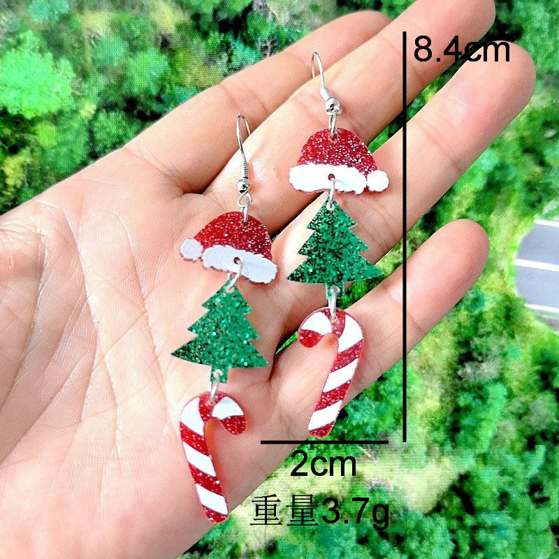 Orecchini in Acrilico a Tema Natalizio con Cappello da Babbo Natale, Albero e Pupazzo di Neve per Donna, Gioielli Festivi per le Feste