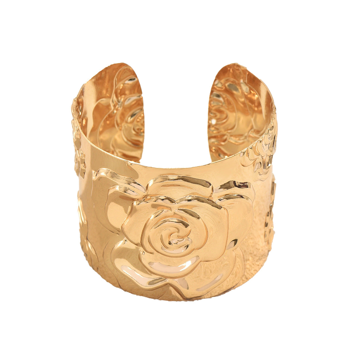 Elegante Brazalete de Puño Geométrico de Rosa para Mujer en Aleación de Zinc con Acabado Galvanizado