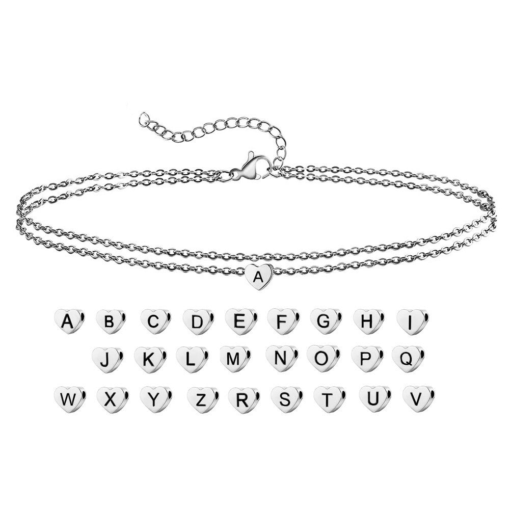 Minimalist Letter Shape Titanium Steel Bracelet with Vacuum Plating for Women and Men, Elegant Geometric Alphabet Charm Jewelry Gift