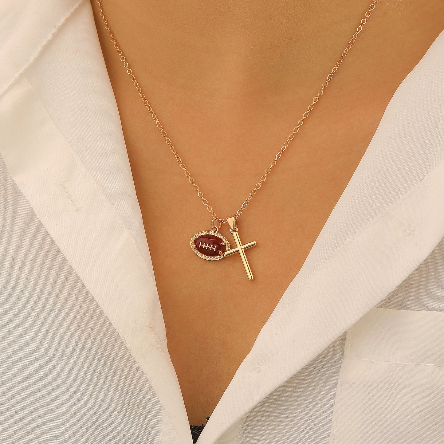 Sporty Plated Zinc Alloy Heart Cross Pendant Necklace for Women