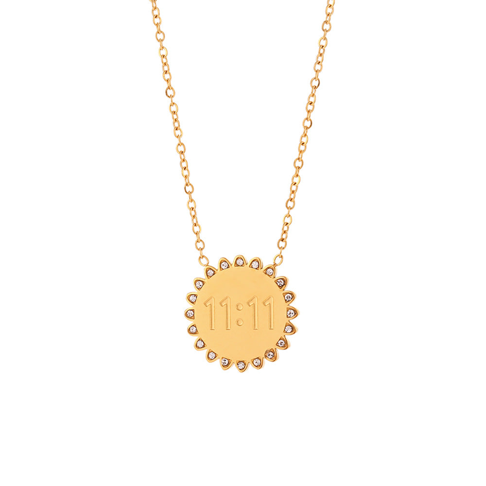 Minimalist Sunflower Pendant Necklace in Stainless Steel with 18K Gold Plating and Micro-Paved Rhinestones