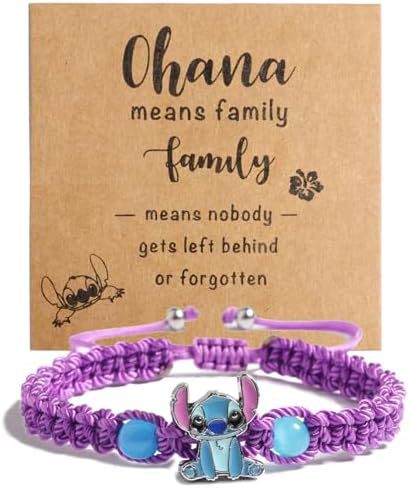 Cartoon Stitch Braided Rope Crystal Beaded Bracelet Unisex Gift
