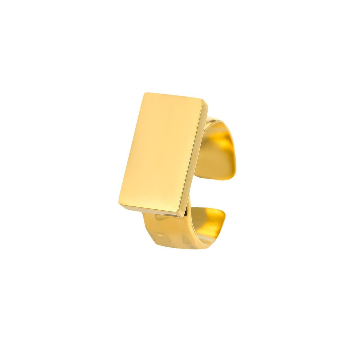 Anillo Rectangular de Acero Inoxidable Enchapado en Oro de 18K, Minimalista y de Lujo para Mujer