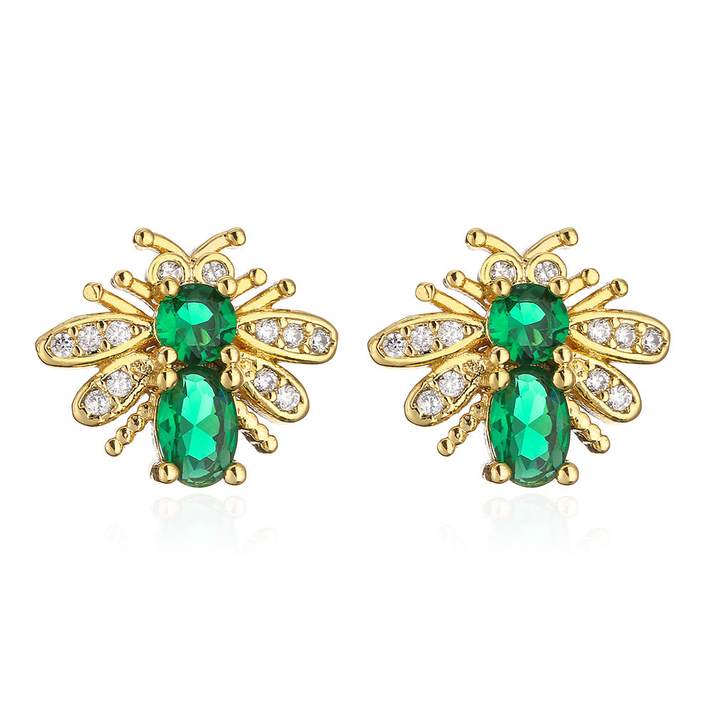Orecchini Minimalisti a Forma di Ape in Rame Placcato Oro con Zirconia Micro-Pave da Donna