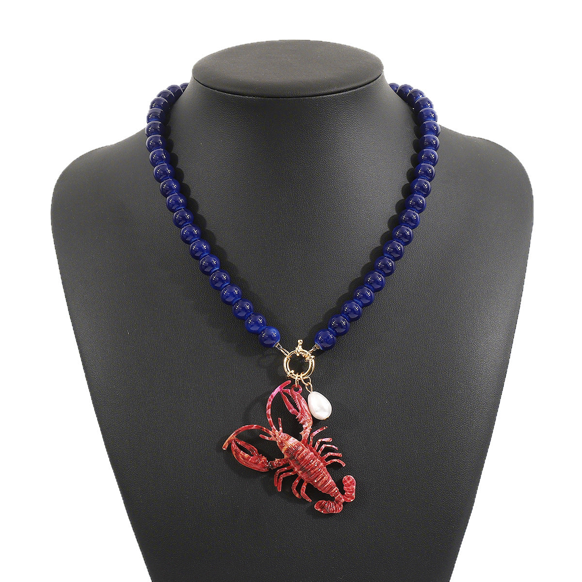 Playful Lobster Charm Beaded Necklace for Women and Men in Alloy with Handmade Craftsmanship, Vacation Style Summer Accessory