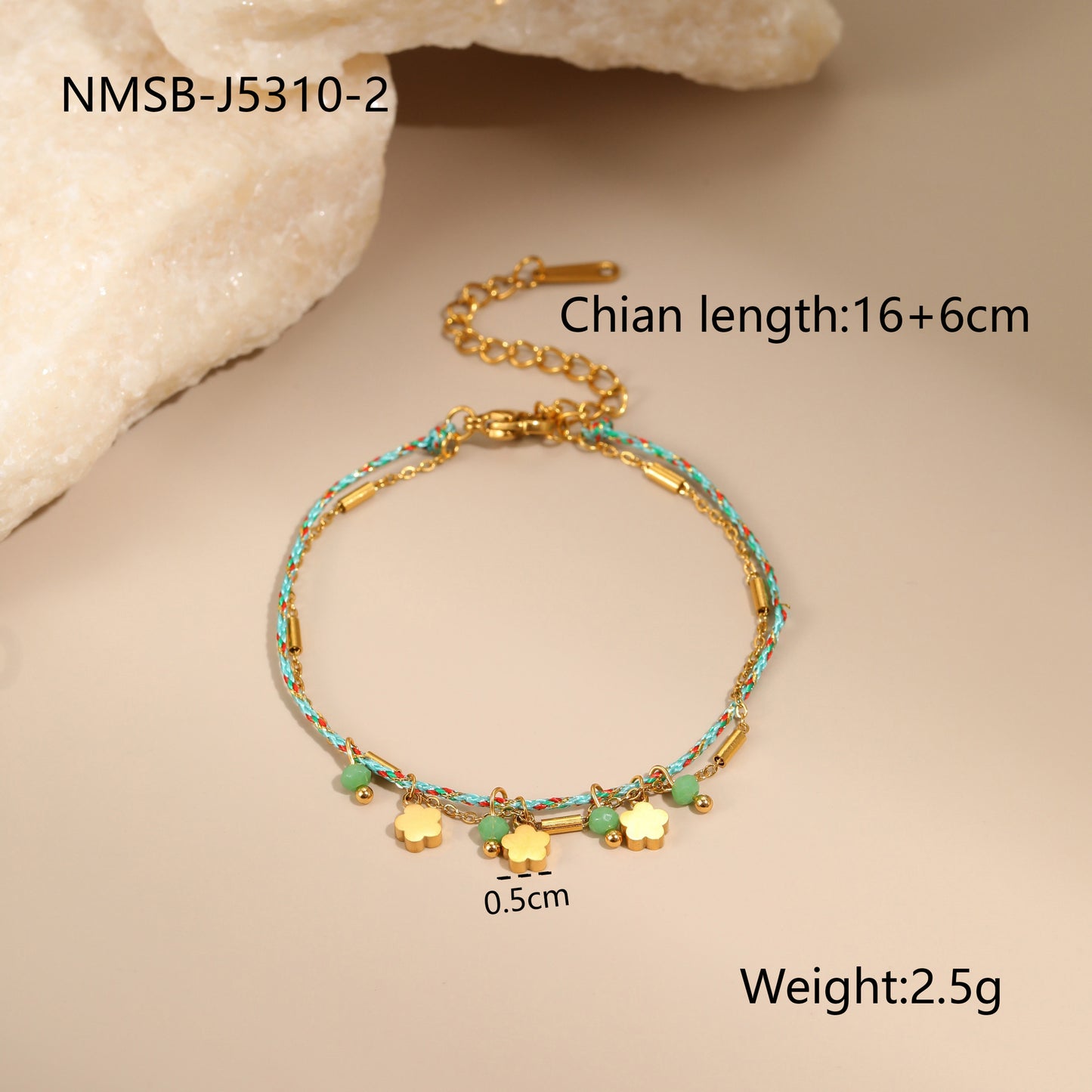 Bracciale alla moda in corda intrecciata ispirato alle vacanze con ciondolo a cuore e stella in acciaio inossidabile da donna