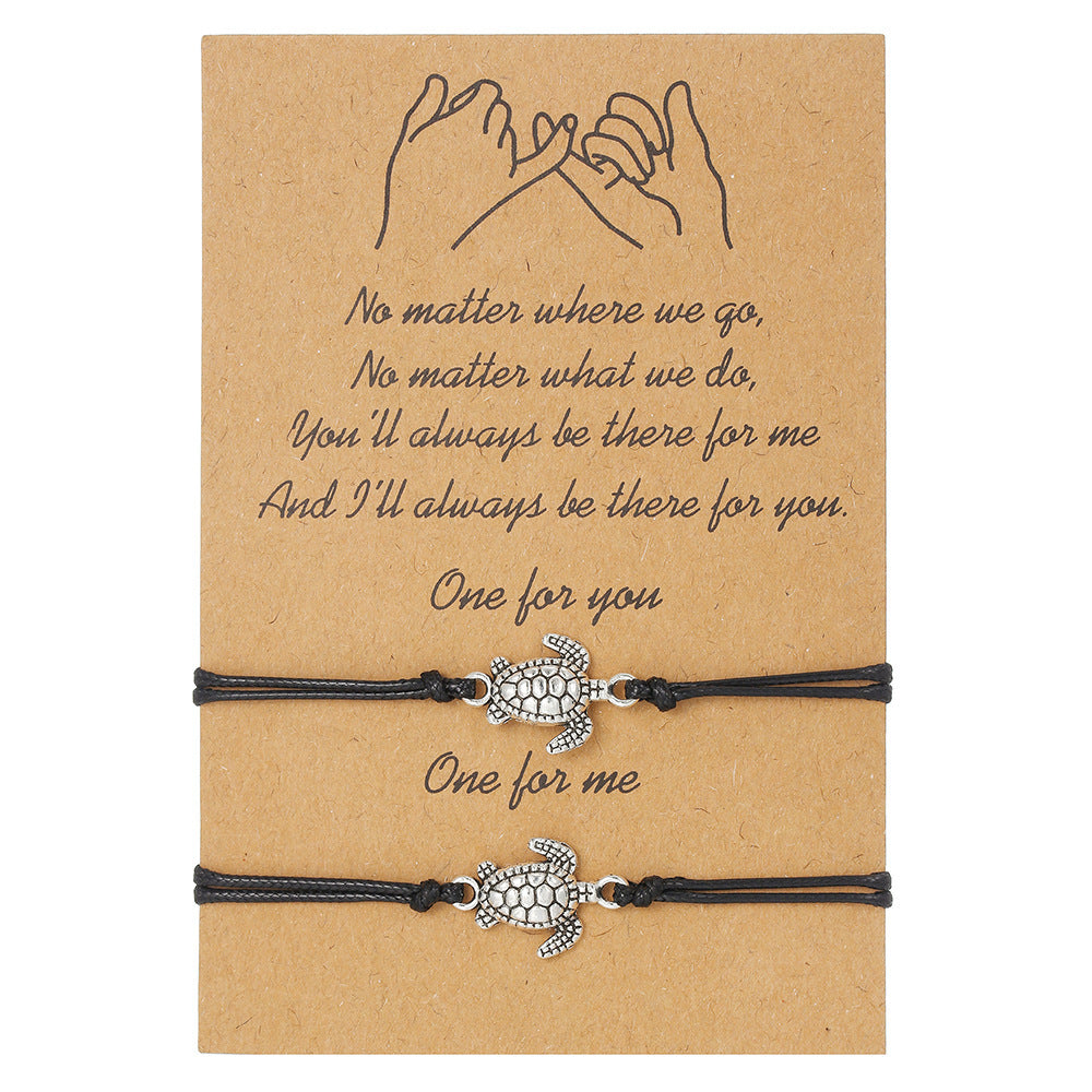 Unique Geometric Heart Titanium Steel Stainless Steel Handmade Beading Bracelet with Wax Cord and Card