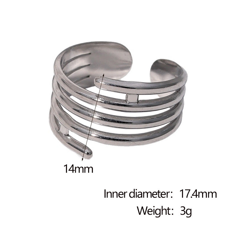 Anello Aperto Regolabile in Acciaio Inossidabile Geometrico Minimalista con Finitura Placcata per Donna
