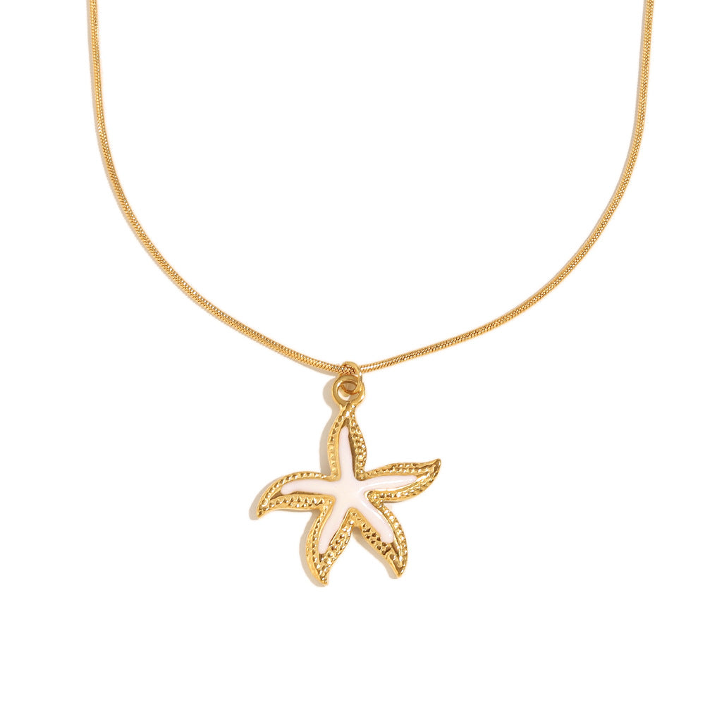 Luxury Star-Shaped Stainless Steel Plated 18K Gold Enamel Sea Star Pendant Necklace for Women