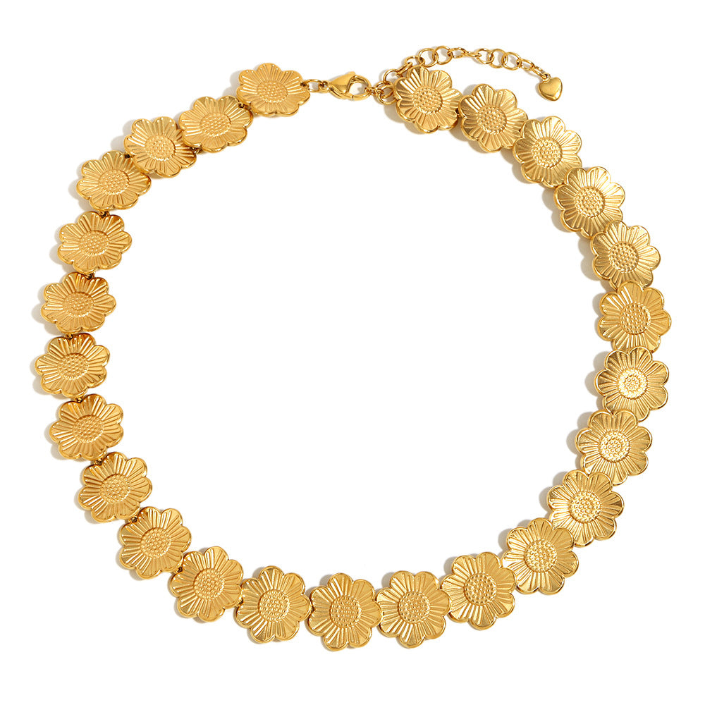 Collana con pendente floreale e bracciale da donna, in acciaio inossidabile con placcatura in oro 18 carati, design a catena a O