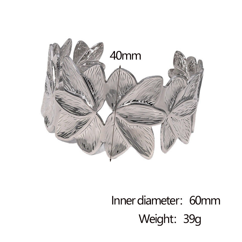 Minimalist 18K Gold Plated Stainless Steel Petal Open Cuff Bracelet for Women Adjustable