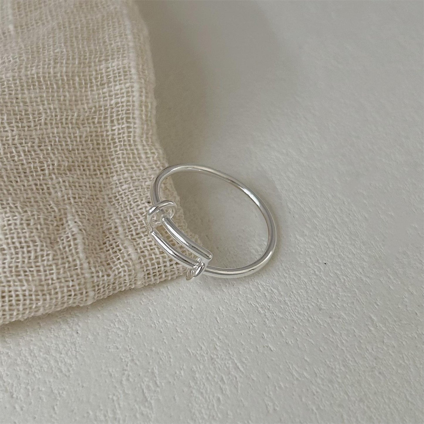 Minimalist Sweet Heart Shaped Geometric 925 Sterling Silver Adjustable Ring for Women