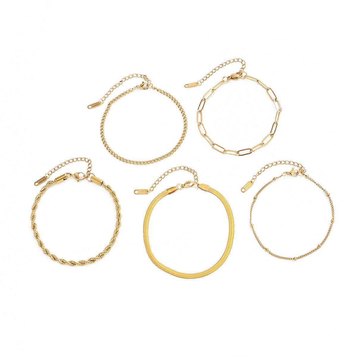 Hip-hop 18K Gold Plated Stainless Steel Geometric Rope Snake Chain Bracelet for Women