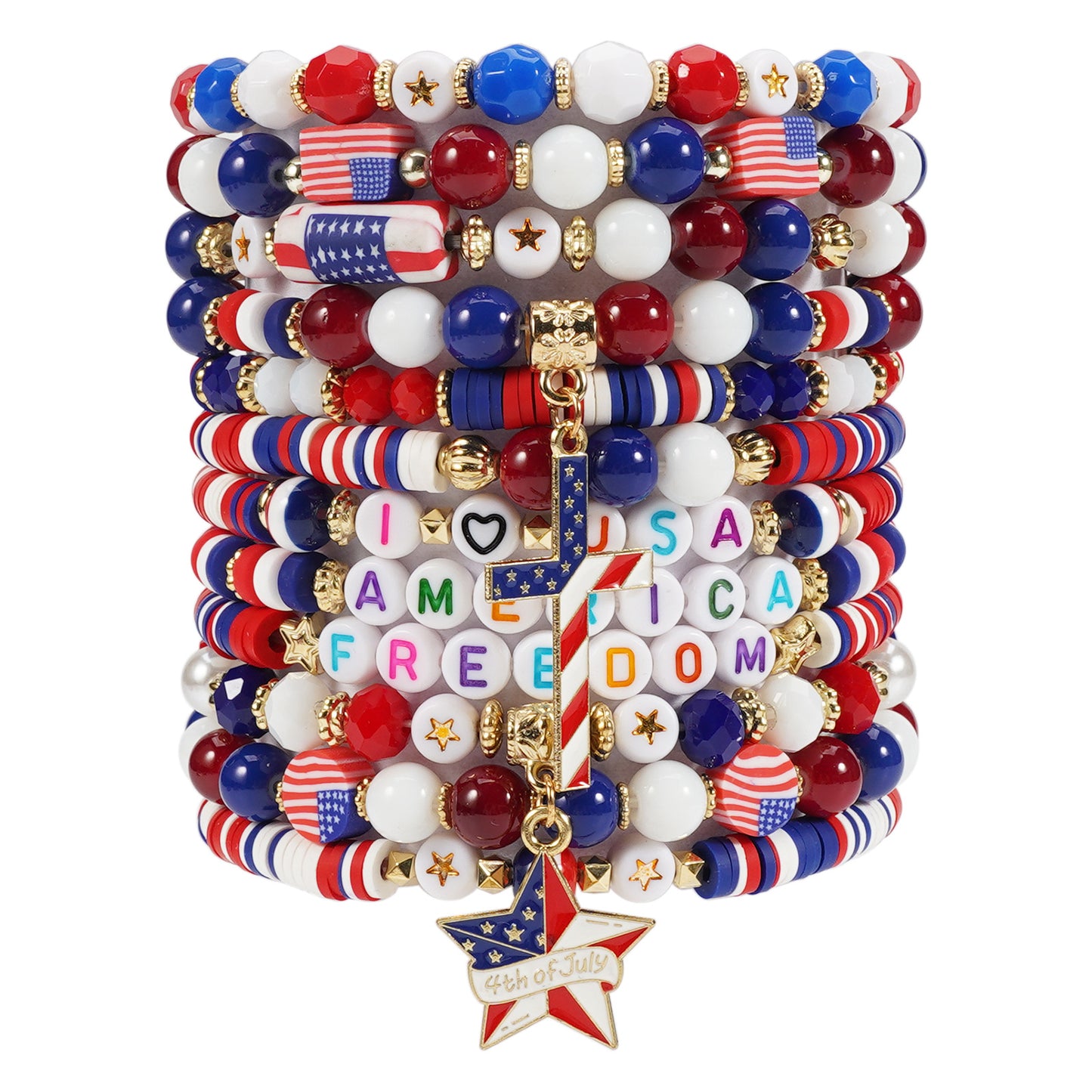 Pulsera de resina con estrella geométrica unisex, joyas patrióticas con bandera estadounidense