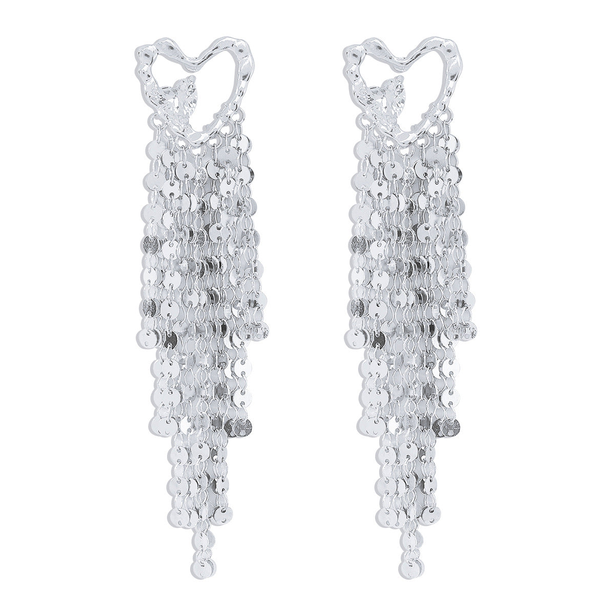 Pendientes de aleación con forma de corazón, dulces y atrevidos, con detalles de diamantes de imitación y colgantes circulares para mujer