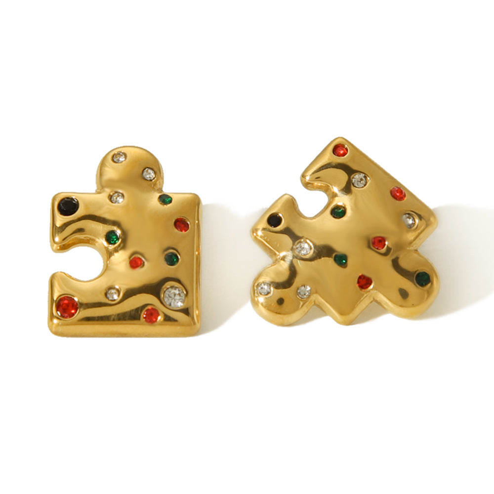 Geometric Puzzle-Inspired Ins Style 18K Gold Plated Stainless Steel Earrings for Women