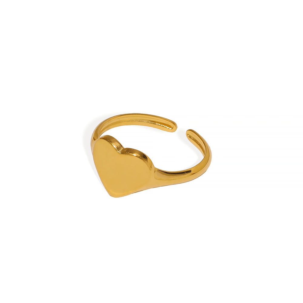 Minimalist Heart-Shaped Polished Stainless Steel Ring with 18K Gold Plating Unisex Adjustable Band